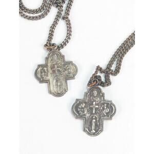 VTG Set of 2 St Christopher 4 Way Cross Medal Jesus Mary Joseph Pendant Catholic
